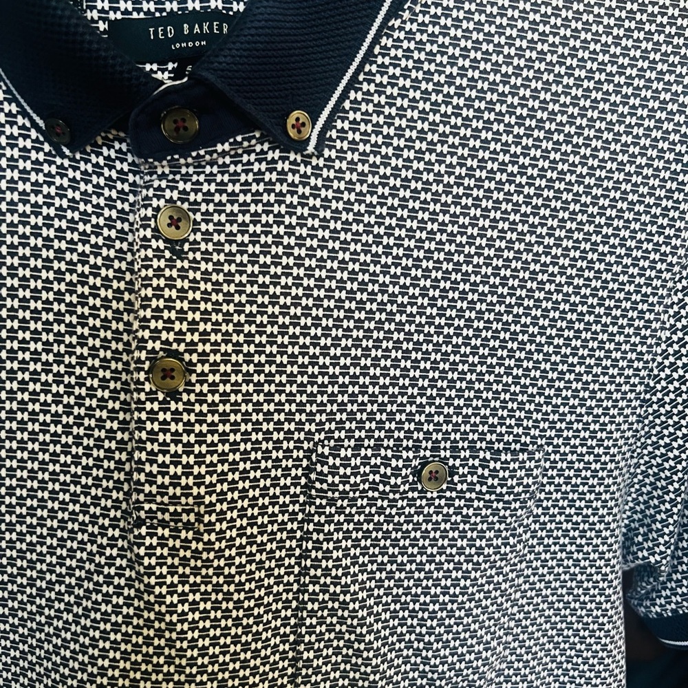 Ted Baker Navy and White Patterned Polo Shirt - Picture 3 of 8